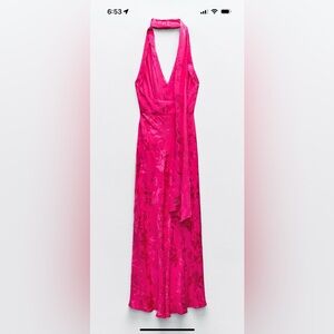 Zara medium tall hot pink halter dress NWT